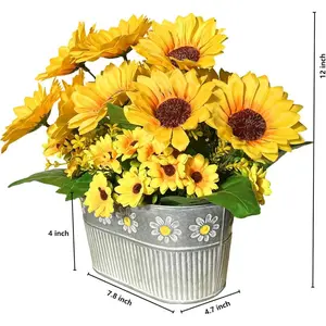Fake Sunflowers in Pot - Real Touch Silk Centerpiece for Farmhouse Table - No-Wilt Rustic Home Decor for Kitchen, Mantel, Wedding Centerpiece
