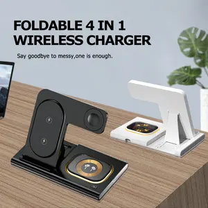 Foldable 4-in-1 Wireless Charger Supports Fast Charging & Multi-Functional Wireless Charging for Multiple Devices