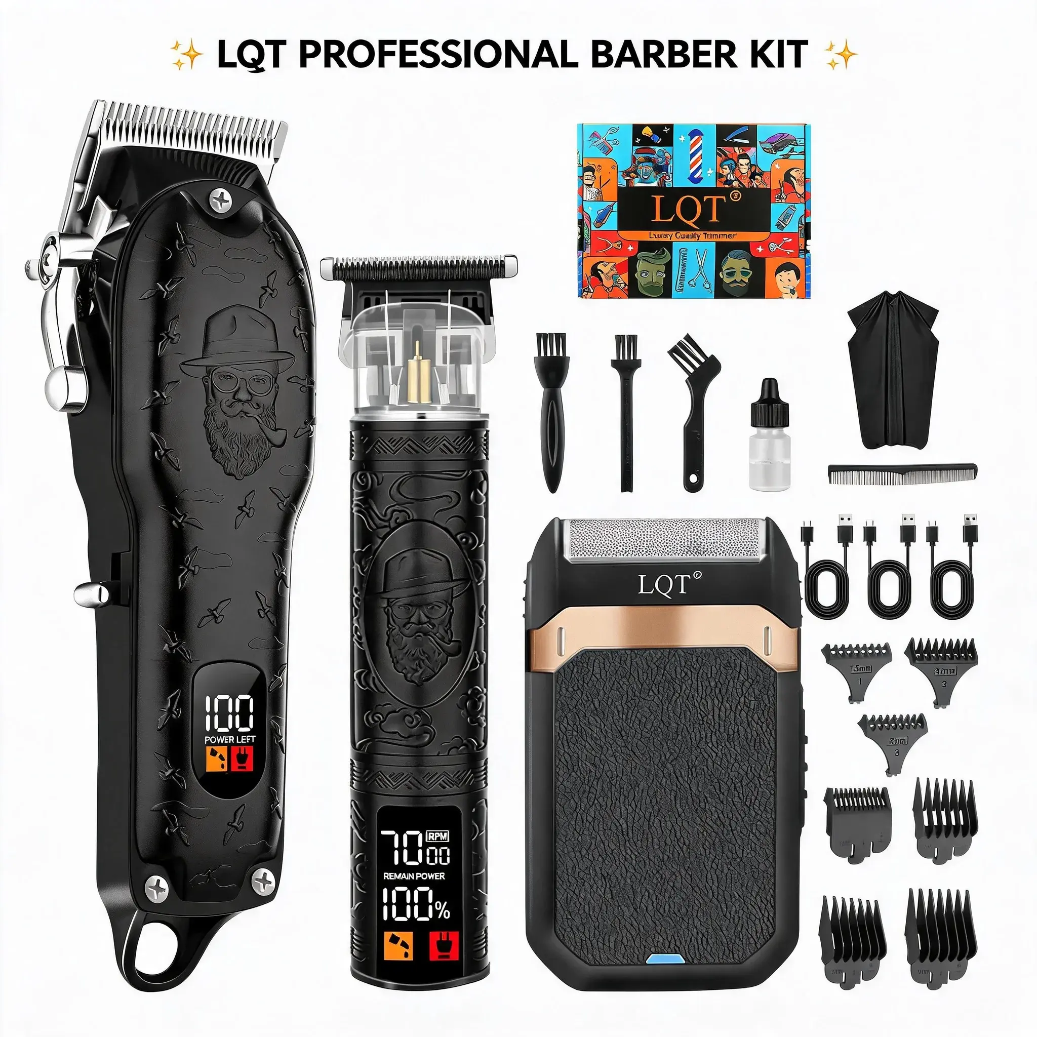 LQT Men's Wireless Grooming Kit, Electric Hair Clipper, T-Shaped Trimmer, Electric Shaver, with Battery Display and USB Charging — A Must-Have for Home Grooming — The Perfect Gift for Dad and Boyfriend Adjustable Blade Clippers