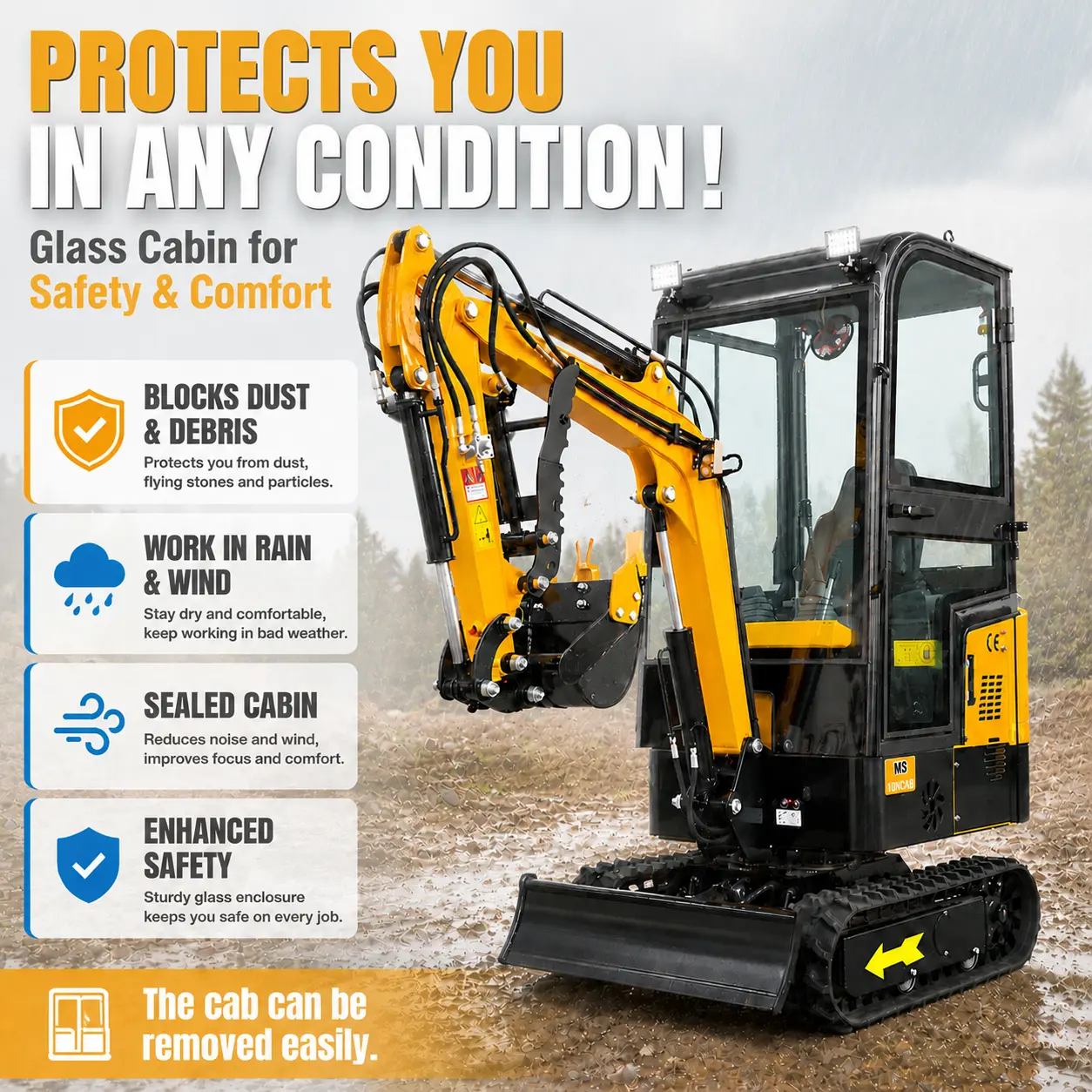 1 Ton 13.5HP Mini Excavator , Compact Hydraulic Crawler Excavator with Digging Bucket & Hydraulic Thumb, Ergonomic Controls, Heavy-Duty Steel Body, Ideal for Construction, Farming, Landscaping, Roads & Warehouses