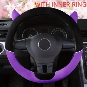 Cute Devil All-Season Steering Wheel Cover with Inner Ring Moisture-Wicking Anti-Slip Grip Ultra-Soft Breathable Universal Round Fit Viral Car Decor