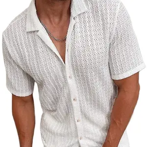 Branded Mesh Texture Men's Casual Button Up Shirt