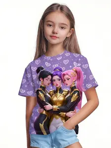 Girls Kpop Series T-Shirts, Heart Gold Girl Group Hug Print Casual Short Sleeve, Comfortable Soft Fabric, Kpop Fan Gift