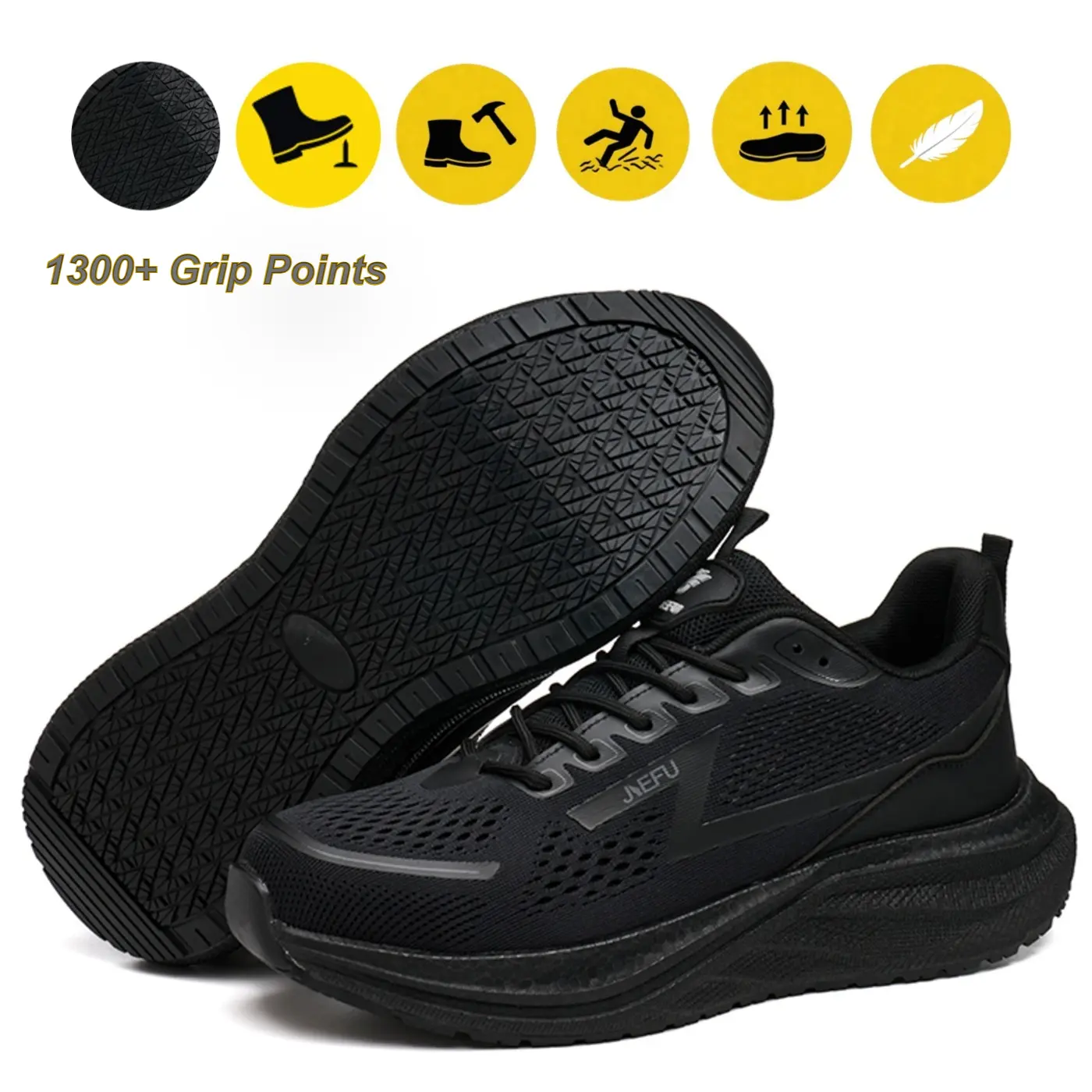 Non-Slip Steel Toe Work Shoes for Men & Women – Oil & Water Slip-Resistant Safety Sneakers, Secure Grip on Wet & Greasy Floors for Restaurant Kitchen, Warehouse & All-Day Standing, Lightweight Breathable Low-Top
