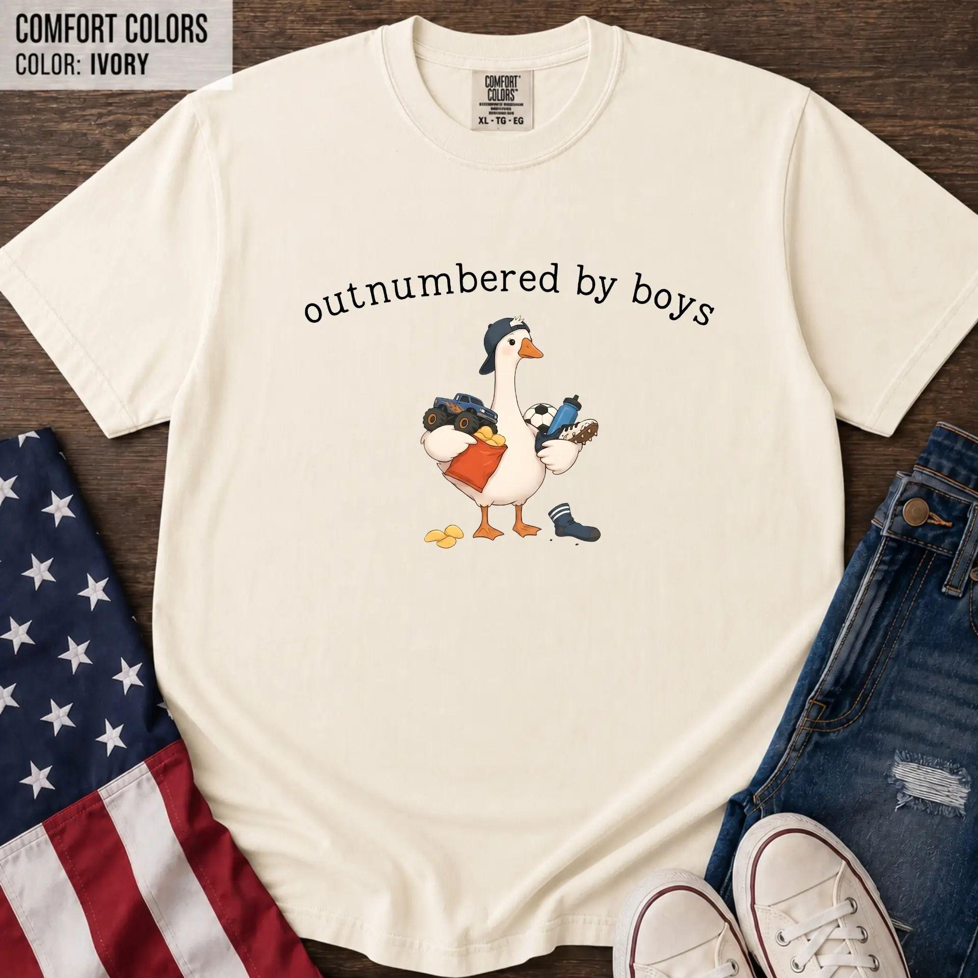 Comfort Colors Outnumbered By Boys Shirt, Heavyweight Cotton, Cute Goose Monster Truck Soccer Tee, Apparel Made In The US – Daily GraphicTee