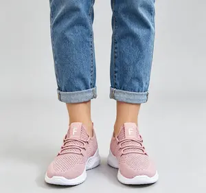 Women's Breathable Fly Knit Sneakers Lightweight EVA Platform Walking Shoes Comfortable Slip-On Casual Running Shoes