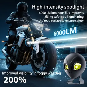 Alien Design Motorcycle LED Headlight, Dual Beam Lens Laser Grade Super Bright Front Light, High Lumen Headlight, Universal Car Electric Bike, Waterproof Shockproof