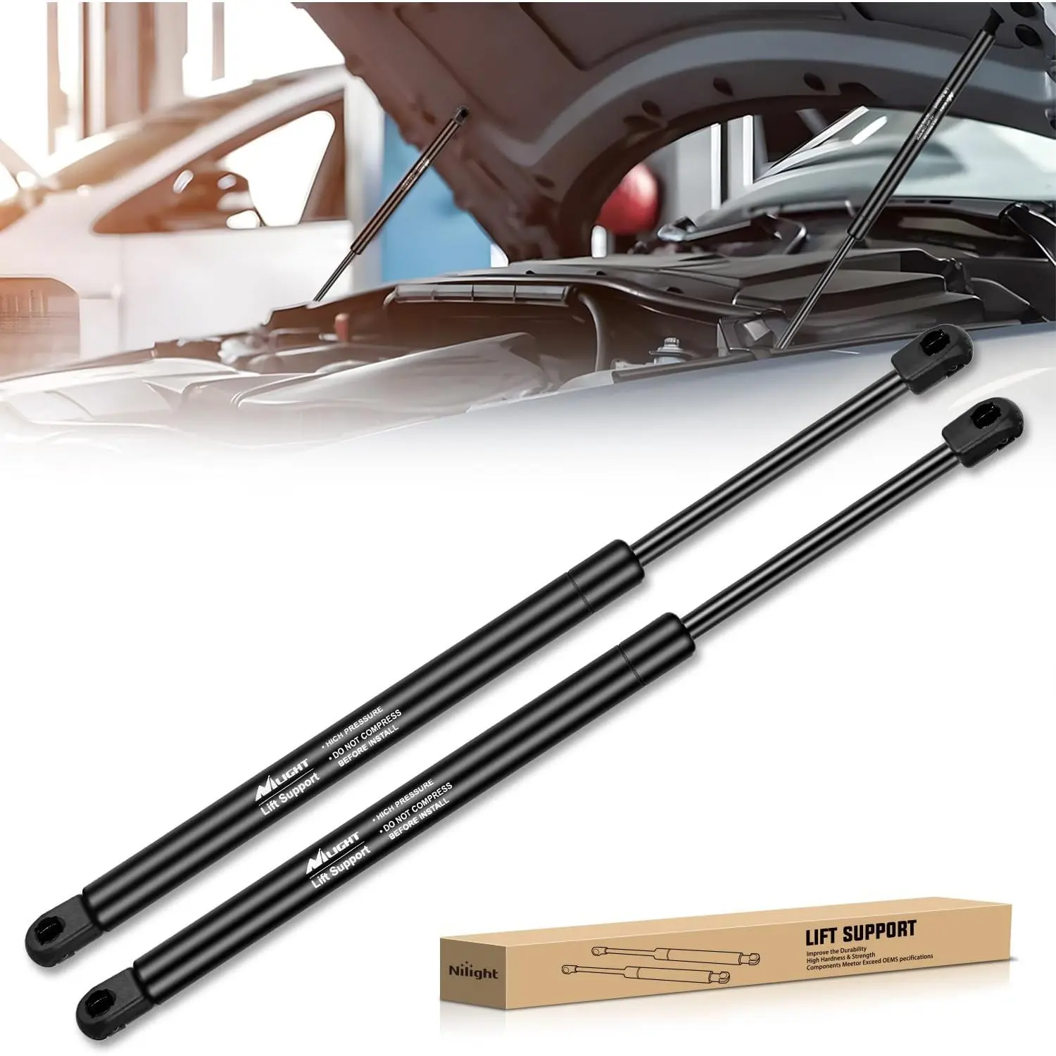 Nilight Hood Support Gas Struts Lift Supports 6020 - 2PCS 14in Leakproof Seal Spring Shocks Rod Set, 81171-c1000, 45000 Fatigue Tests, Automotive Maintenance Tools, Auto Repair Supplies for Hyundai Sonata 2015-2017, 45,000 Fatigue Tests