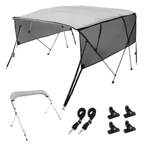 VEVOR 4 Bow Bimini Top Boat Cover, Detachable Mesh Sidewalls, 600D Polyester Canopy with 1 Aluminum Alloy Frame, Includes Storage Boot, 2 Straps, 2 Support Poles, 8'Lx 54Hx 85-90W, Light Grey