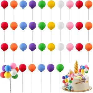 40 Pcs Mini Balloon Cake Toppers Colorful Rainbow Round Clay Balls Cupcake Toppers for Birthday Baby Shower Wedding Party Decorations(Rainbow Color)