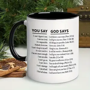 Inspirational 'You Say God Says' Ceramic Coffee Mug- 11oz, Black, with Bible Verses, Christian and More, Daily Devotion, Spiritual Encouragement, Bible Verse Mug, Motivational Quote, Smooth Glaze, Scripture Mug, Religious Mug, Prayer Warriors