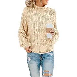 Women’s Turtleneck Oversized Sweater – Batwing Long Sleeve Pullover, Loose Chunky Knit Jumper