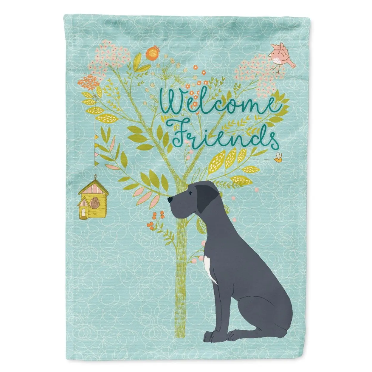 Carolines Treasures BB7587GF Polyester Double-Sided Fade Resistant Welcome Friends Text Black Great Dane Garden-Size Flag
