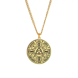 Witchy Triquetra Necklace Stainless Steel Wheel of the Year Amulet Pagan Pendant