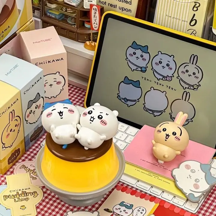 Marktube Authentic Chiikawa Pudding Cartoon Lamp - Kawaii Style Indoor Lamp, Desk Setup Aesthetic Accessory, Hachiware Usagi Home Decor, Birthday Gift Ideas