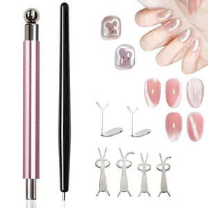 8-Piece Cat Eye Nail Art Manicure Magnet Set, Includes Dual-Head Magnet Rod, Round Magnetic Beads, Nail Magnet Pen, Y-Shaped/rabbit Locator, DIY Essential