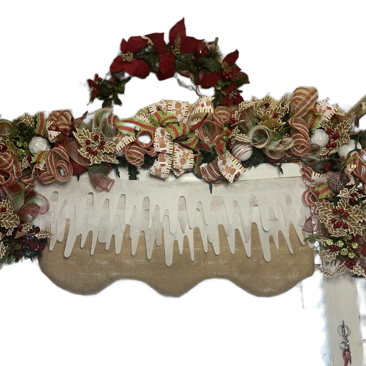 Gingerbread garland with poinsettia flowers and gingerbread ribbons Durable