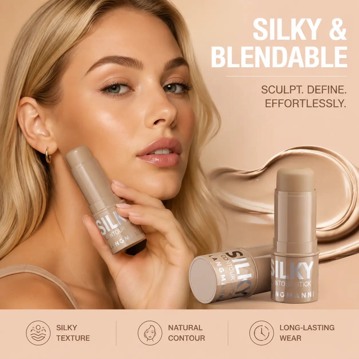 3-Shade All-In-1 Face Sculpt Cream Stick - Multi-Use Contour, Highlight, Blush Makeup Stick with Natural Oils, Waterproof, Natural Brightening, Outline Modify Cosmetic