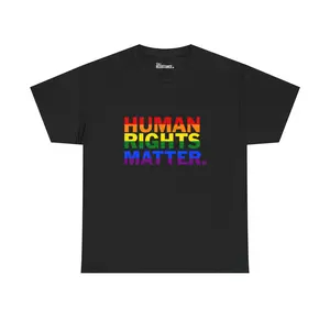 Human Rights Matter Text Pride Shirt | Original Pride Flag Tee | LGBTQ Equality Shirt | Rainbow Block Activist T-Shirt