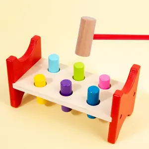 Wooden Early Education Knocking Block Set with Hammer, Color Recognition, Hand Strength Training, Fine Motor Skills Toy for Kids