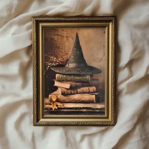 Witch Hat Print Vintage Halloween Wall Art, Witchy Cottage Fall Halloween Decor, Room Decor, Unframed