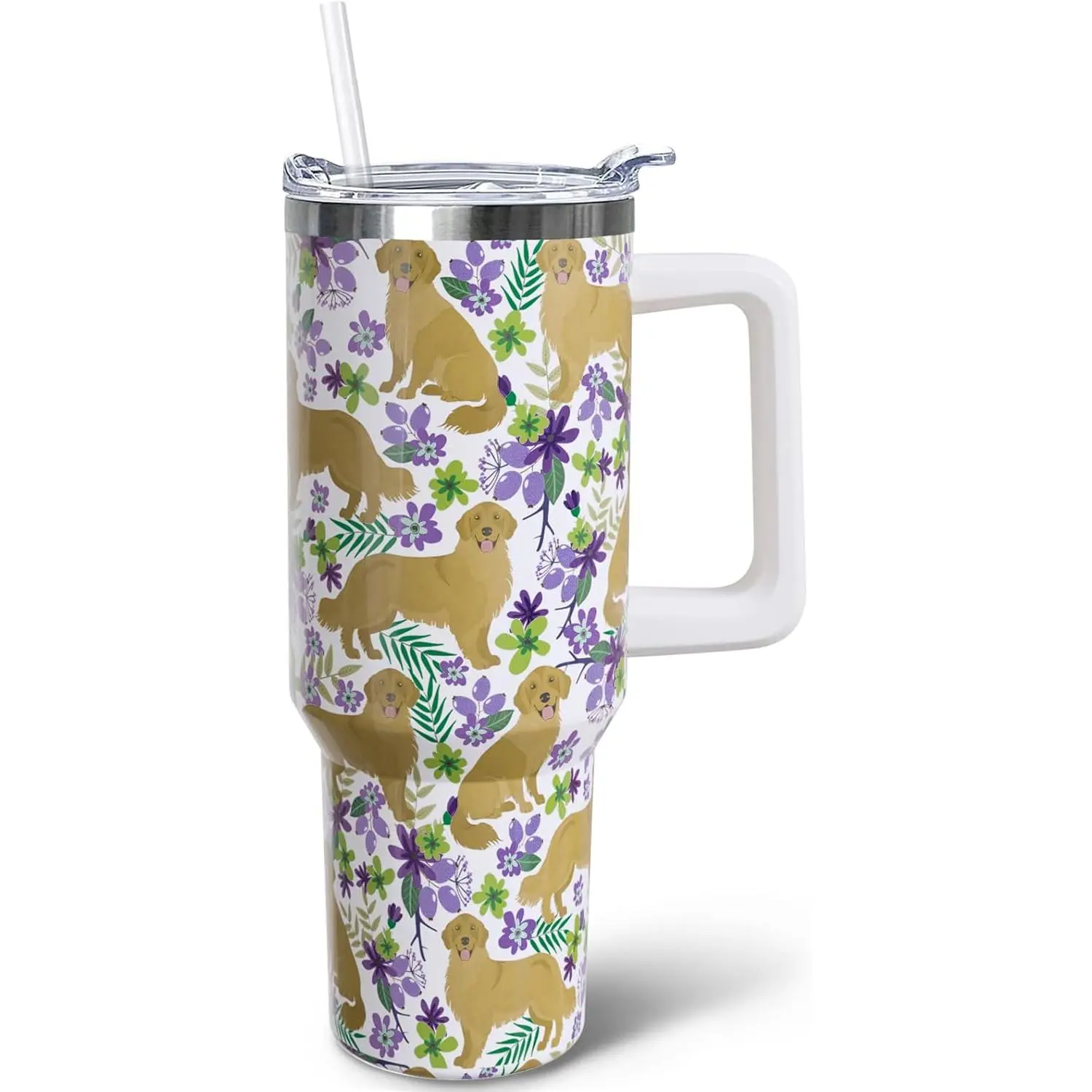 40oz Portable Reusable Insulated Stainless Steel Golden Retriever Flask - Kitchenware Beverage Tumbler with Handle, Lid, Vacuum Design, Casual Thanksgiving Novelty Animal-Themed Travel Water Bottle Gift for Women, Flasks, Insulation