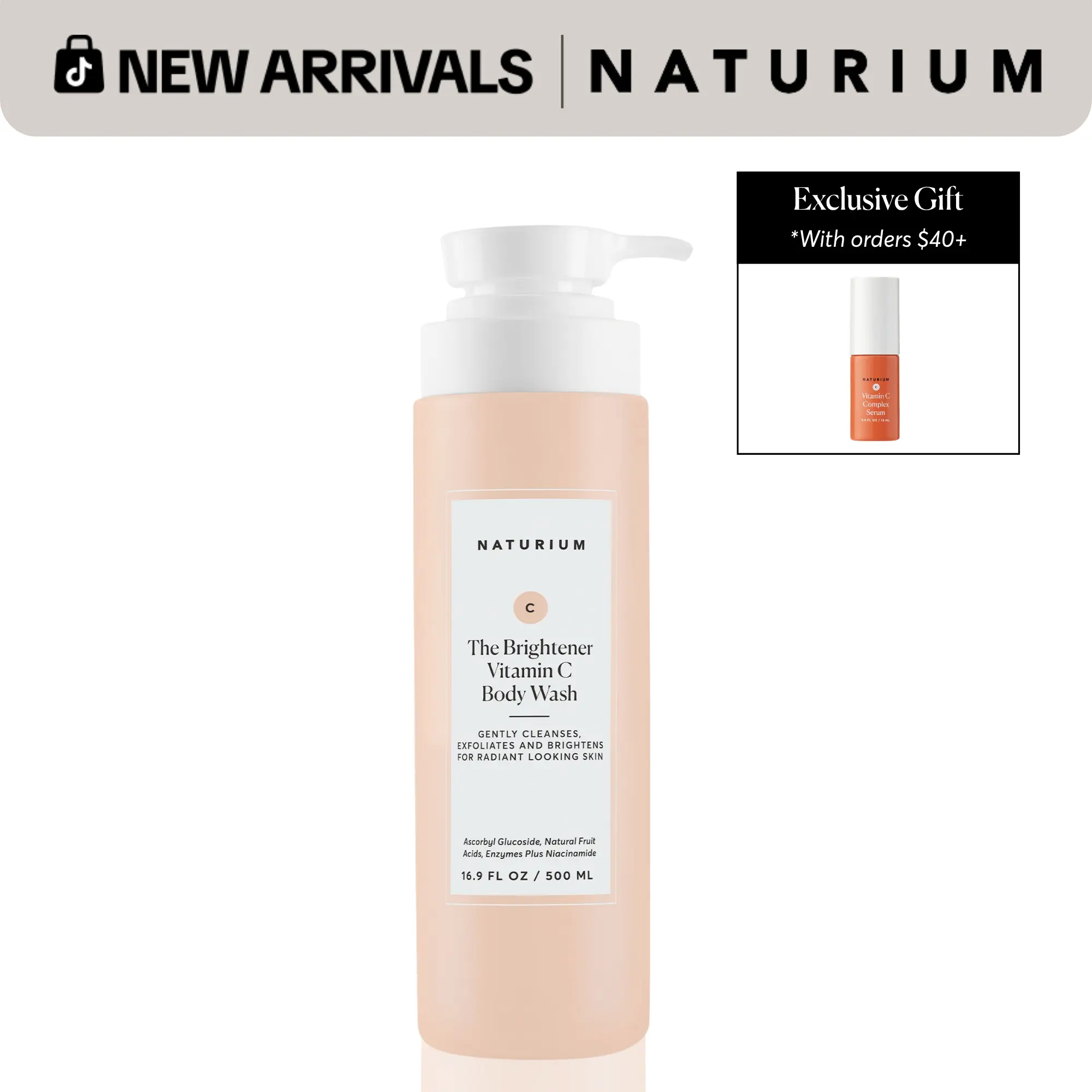Naturium The Brightener Vitamin C Brightening Body Wash (500ml) - Helps Dullness and Leaves Skin Feeling Soft and Smooth