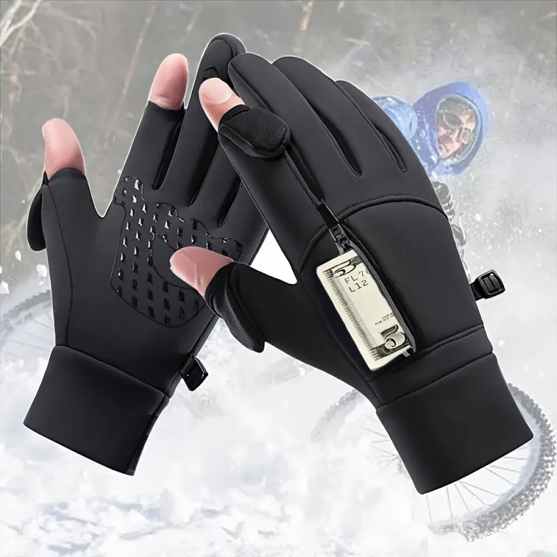 Winter Riding Skiing Motorcycle Thermal Gloves - Cold Weather Riding Gloves, Touchscreen Compatible, Adjustable Strap Closure, Non-Slip Grip - Unisex (Black) - Ideal Christmas/Thanksgiving Gift, Sports Gloves, Outdoor Thermal