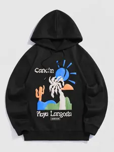 Men's Casual Letter Cactus Tree Sunrise Graphic Pattern Kangaroo Pocket Pullover Hoodie Menswear Sweatshirts streetwear fall outfits 2000s outfits outfits men graphic hoodies xaden riorson sweater