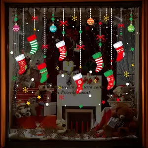 Merry Christmas Garter Window Glass Decoration Stickers 2026 New Holiday Removable Dress Up DIY Static Window Clings Decals for Living Room Bedroom Shop Windows Decorative Ornaments