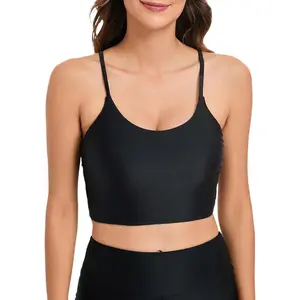 Women's Built-in Bra Swim Top - Bikini Bathing Suit Sport Bra, Adjustable Straps for Support