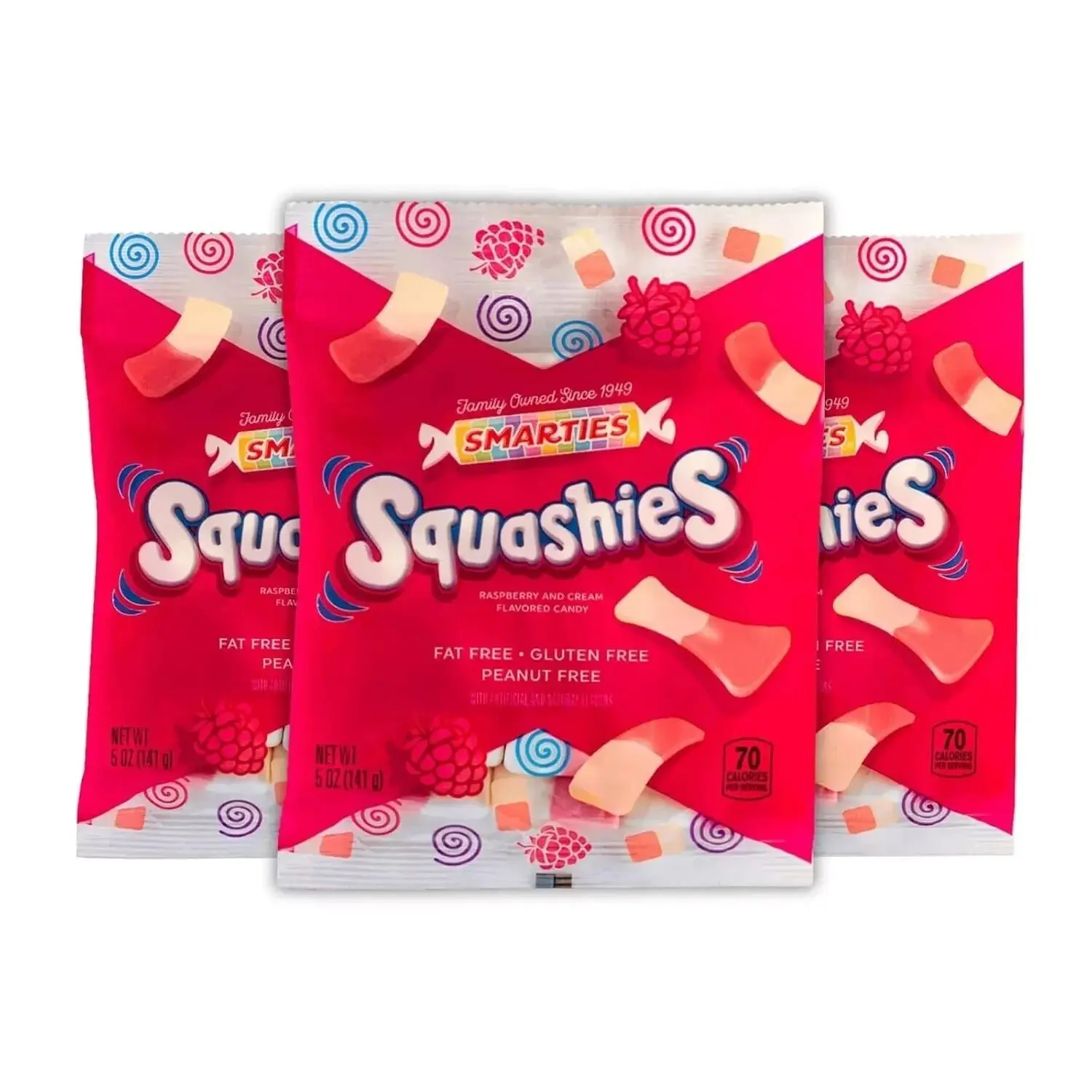 Smarties Squashies Raspberry & Cream Foam Gummies - 5 oz Peg Bag Candy, Low Calories, Guilt Free Snacks, Bite Size Fruit & Chewy, Gluten Intolerance Friendly Solutions, Gummy Marshmallow Fruit & Chewy