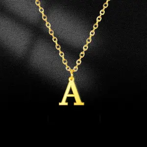 Simple Stainless Steel Gold Color Necklace Width 26 Initials Letter Pendant Necklace for Women Jewelry Party Gift