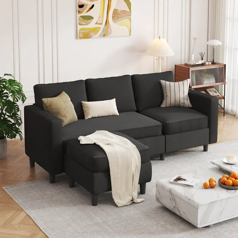 Walsunny L Shaped Couches for Living Room 3 Seater Convertible Sectional Sofas with Storage Small Apartment Couch Pet Friendly Design Comfortable Linen Fabric Easy Assembly