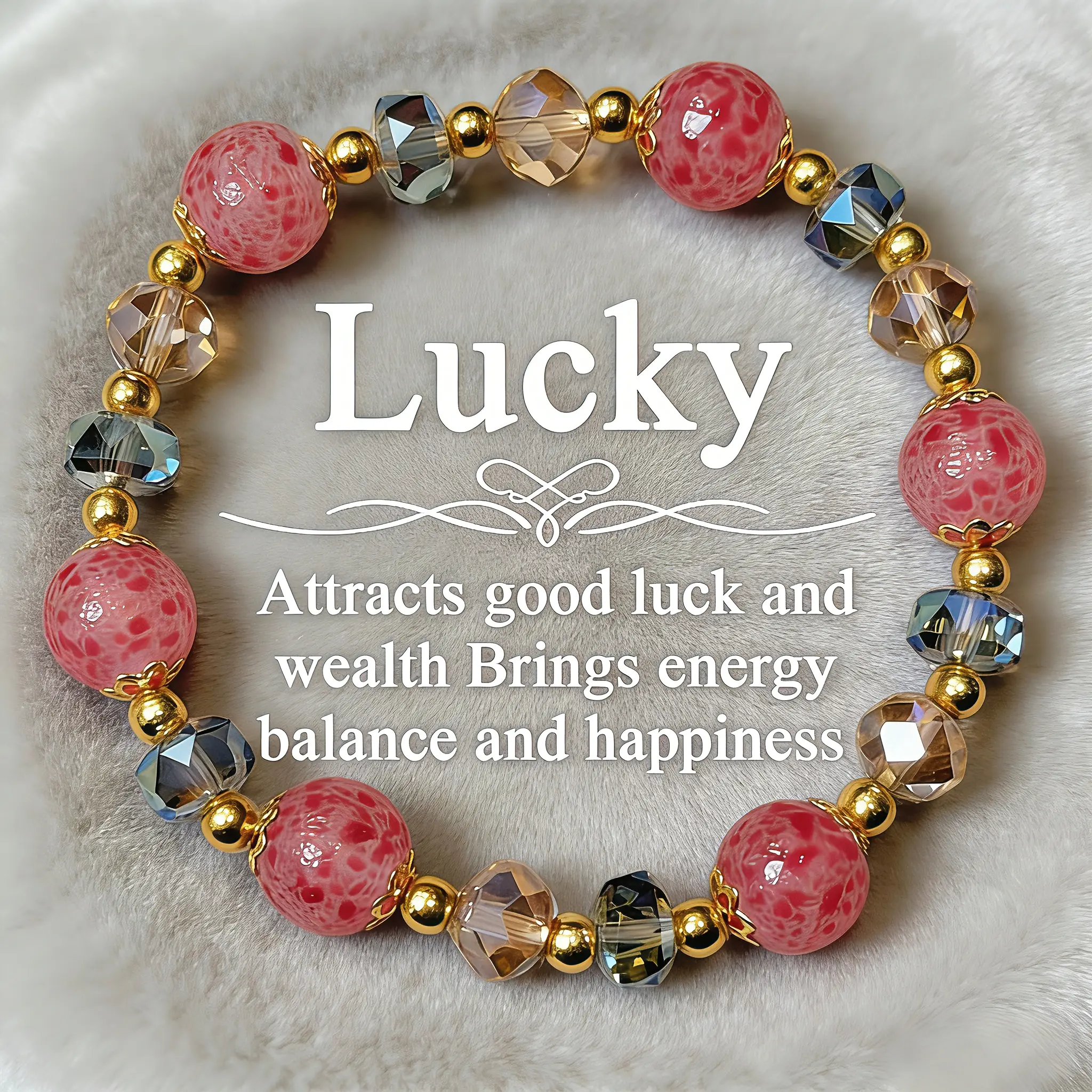 Lucky Colorblock Crystal Bracelet – Perfect Gift for Girlfriend or Yourself | Attracts Good Luck & Protection | Trendy Beaded Bracelet for Special Occasions | Blue Pink Gold Friendship Bracelet | Protection Jewelry & Fashion Accessory