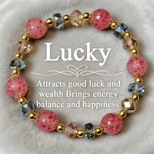 Lucky Colorblock Crystal Bracelet – Perfect Gift for Girlfriend or Yourself | Attracts Good Luck & Protection | Trendy Beaded Bracelet for Special Occasions | Blue Pink Gold Friendship Bracelet | Protection Jewelry & Fashion Accessory