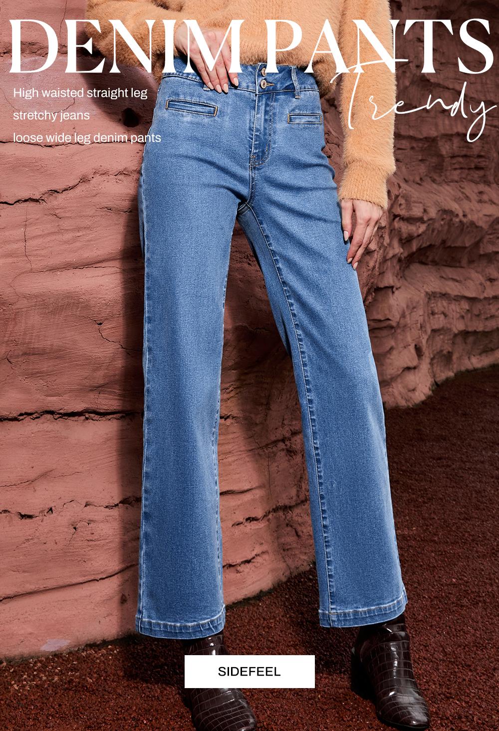 Sidefeel Women's Jeans High Waisted Straight Leg Stretchy Jeans Trendy Welt Pockets Loose Wide Leg Zimbaplatinum Denim Pants Sidefeel Women's Jeans High Waisted Straight Leg Stretchy Jeans Trendy Welt Pockets Loose Wide Leg Zimbaplatinum Denim Pants