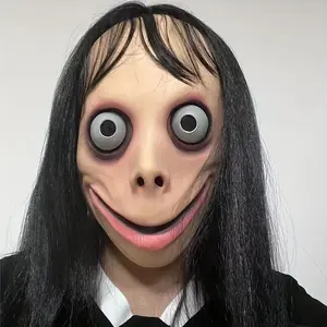 Spooky Long-Haired Momo Lightweight Latex Mask for Halloween, Creepy Doll Design, Perfect for Party Decorations & Performances, Ideal for Christmas, Horror Themes