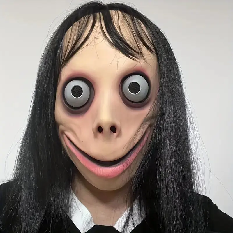 Spooky Long-Haired Momo Lightweight Latex Costume Mask for Halloween, Creepy Doll Design, Perfect for Party Decorations & Performances, Ideal for Christmas, Horror Themes, Party Decoration Supplies, Party Photo Prop