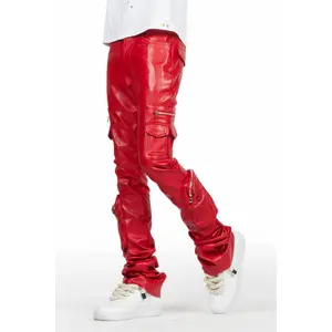 Sutton Red PU Super Stacked Flare Jean