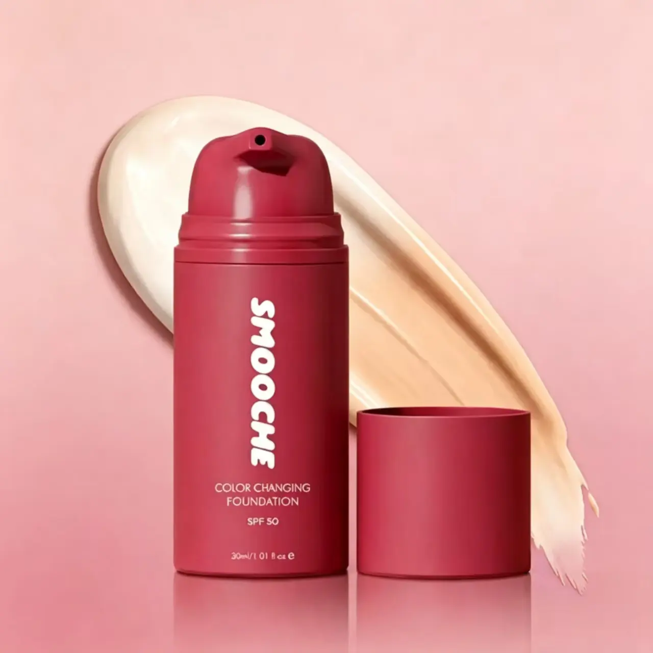 Smooche Adaptive Color Changing Foundation | Self Shade Matching Liquid Makeup, SPF50 UV Protection, 24H Transfer Resistant Long Wear, Vegan Cruelty-Free Clean Beauty Base