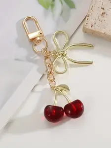 Exquisite Simulation Cherry Keychain Bow Pendant - Shiny Red (Pink) Cherry, Available In Red And Pink Cherries - Fashion Cherry+Bow Design Suitable For Wallet Accessories Fashion Pendant, Mother's Day Birthday Valentine's Day Gift, Keychain For Bags