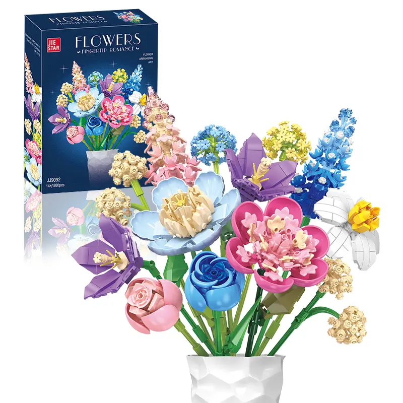 Mituoren Everlasting Flower Bouquet Building Block Set, 880 Pieces / JJ9092, Adjustable DIY Artificial Flower Brick Model, Multiple Styles for Creative Combinations, Home Decor Accent, Creative Gift for Girls