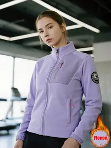 Women's fleece outdoor blazer, comfortable zip jacket with pocket design, lightweight thermal fabric, suitable for running, travel, commuting office, fitness and leisure activities