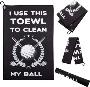 Golf Towel, Funny Golf Towel Printed Towels, Microfiber Waffle Embroidered Towels for Golf Bags with Clip, Golf Accessories, Golf Gifts for Men Women Golf Fan Golfer - Black