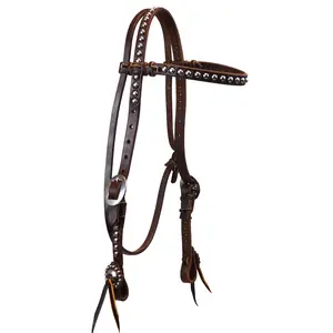 3/4" Dark Oil Leather Large Dot Browband Headstall