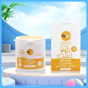 【2 Pack】36pcs Disposable Pointed Pet Ear Cleaning Cotton Swab and  50pcs Pet Dental Cleaning Finger Wipes, Coconut Milk Flavor & Double Sided