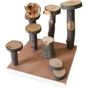 Parakeet Perches with Feeding Cup Hamster Climbing Wooden Stand Platform Hamster Cage Playground Natural Wood Bridge ramp Toys for Dwarf Hamsters Syrians Gerbil Mouse Rat CAVE CAGE