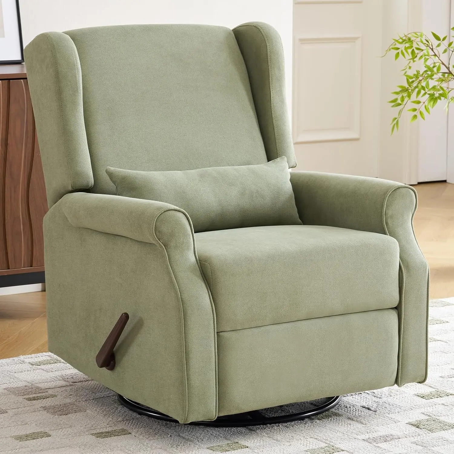 360°Swivel Rocker Recliner, Nursery Rocking Chair with Lumbar Pillow,Glider Recliner Nursery Chair for Small Spaces,Living Room & Bedroom,Chenille Green