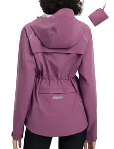 baleaf Women's Rain Jackets Waterproof Windbreaker Packable Lightweight Cycling Running Jacket Hiking Gear Reflective Hooded Travel Work Bike Walking Water Reactive JackeT